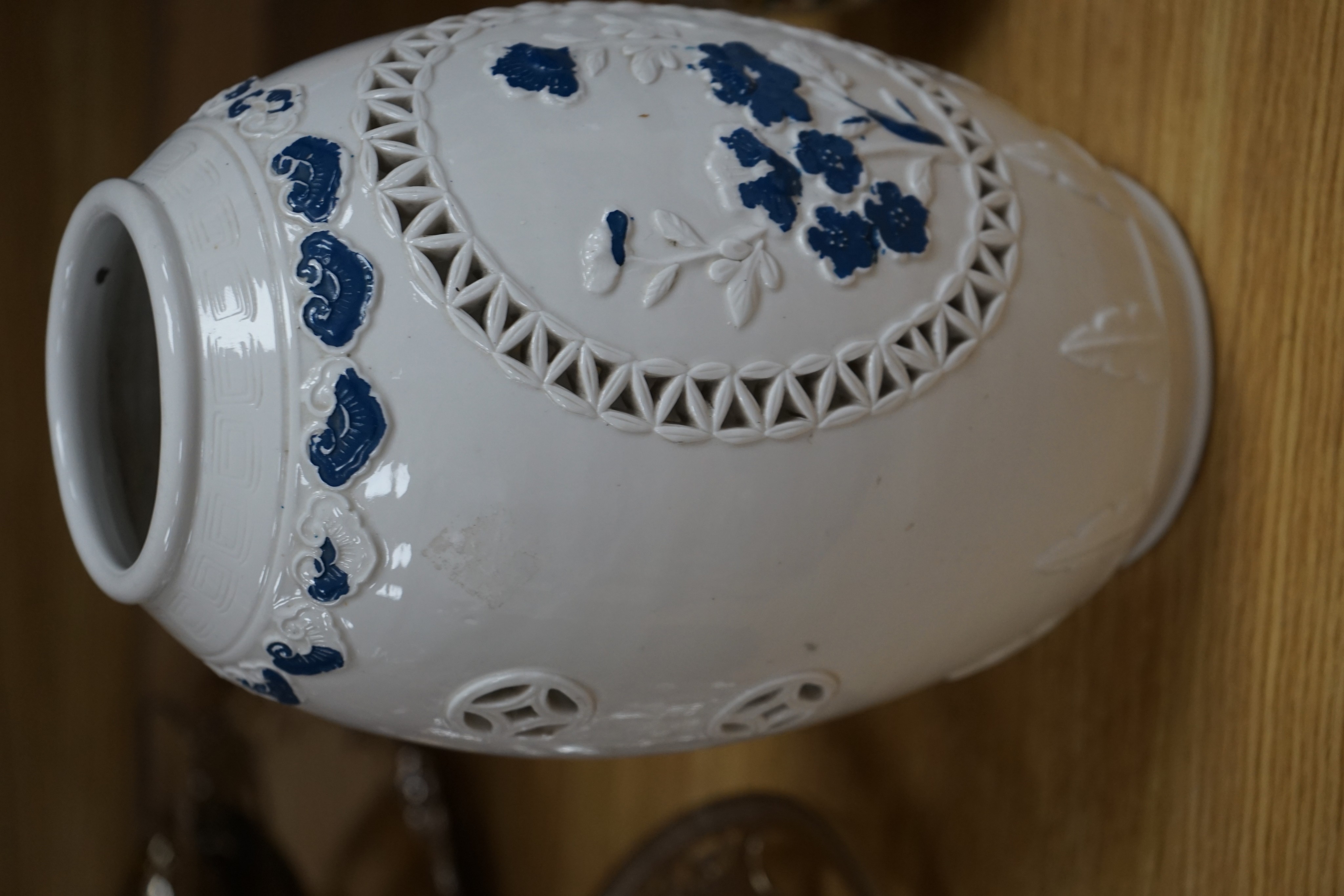 Four Chinese porcelain vases, one mounted as a lamp, 35cm